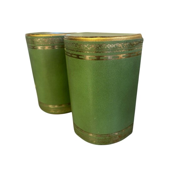 Midcentury Olive Green And Gold Half Circle Bookends. Vintage Home Decorations - Picture 3 of 10